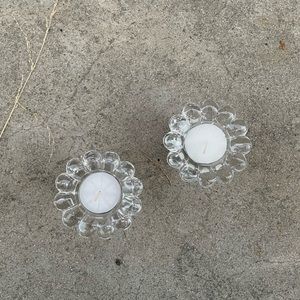 Vintage.MADE IN ITALY. Two Glass Candle Stick Holders